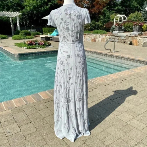 NWT Anthropologie BHLDN Plymouth Maxi Wrap Dress Fog Wedding Beaded Size 4 - Picture 8 of 14